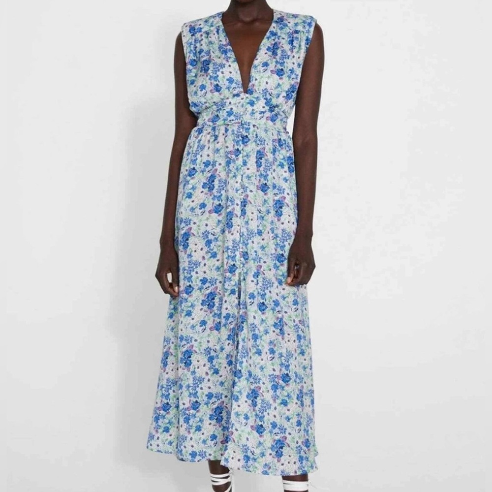 Zara Deep V-Neck Floral Maxi Dress Size Medium
Floral Blue Sleeveless Dress - Picture 3 of 12